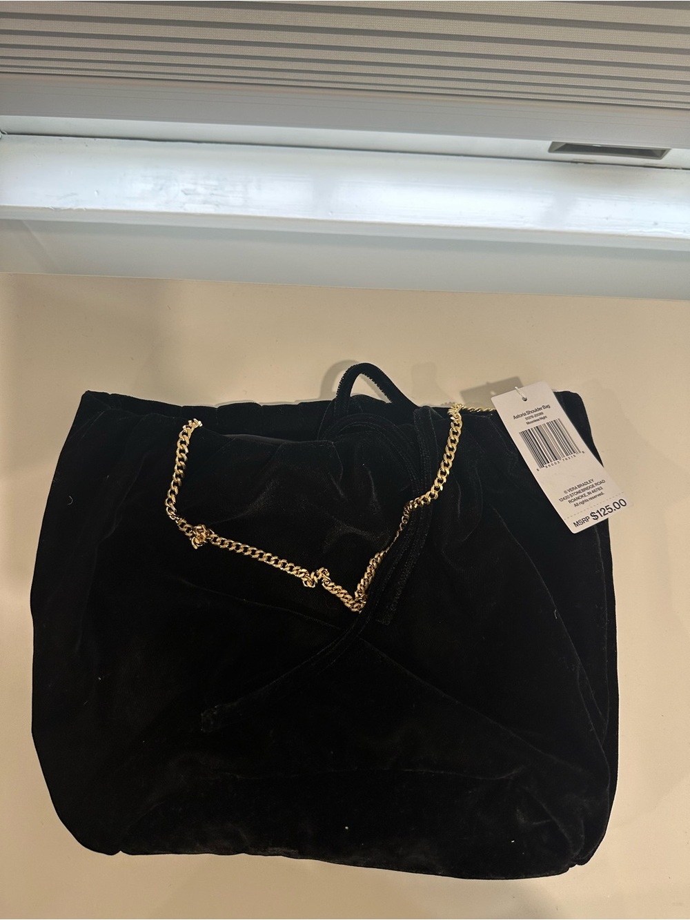 Brand new w/tags! Vera Bradley Black Velvet Drawstring Bag with Mini Gold Chain